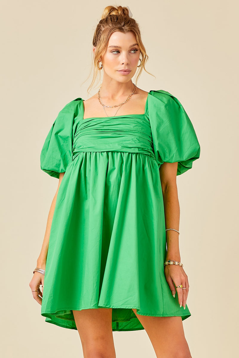 Sea Green Emily Puff Sleeve Dress Mini Dress