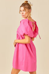 Pink Emily Puff Sleeve Dress Mini Dress