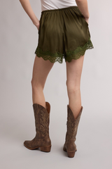 Light Gray Unforgettable Satin Lace Trim Short Short