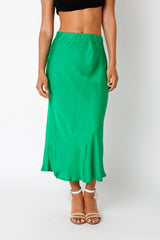 Dark Cyan Darlene Satin Midi Skirt Midi Skirt