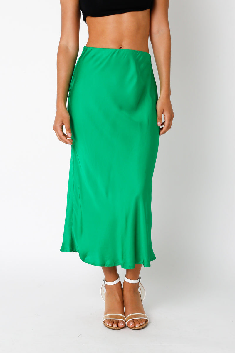 Dark Cyan Darlene Satin Midi Skirt Midi Skirt