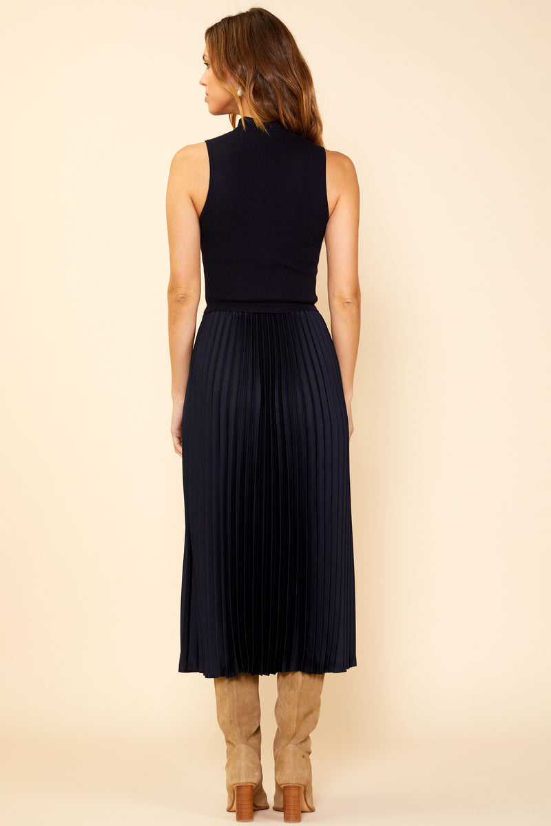 Black Carmen Pleated Midi Dress Midi Dress