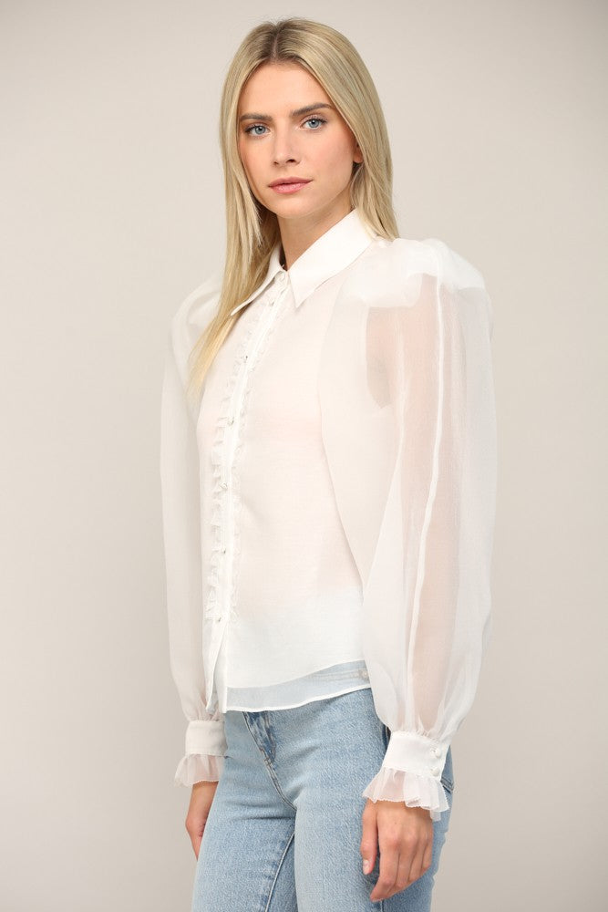 Light Gray Frilled Blouse Top