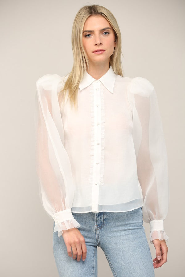 Light Gray Frilled Blouse Top