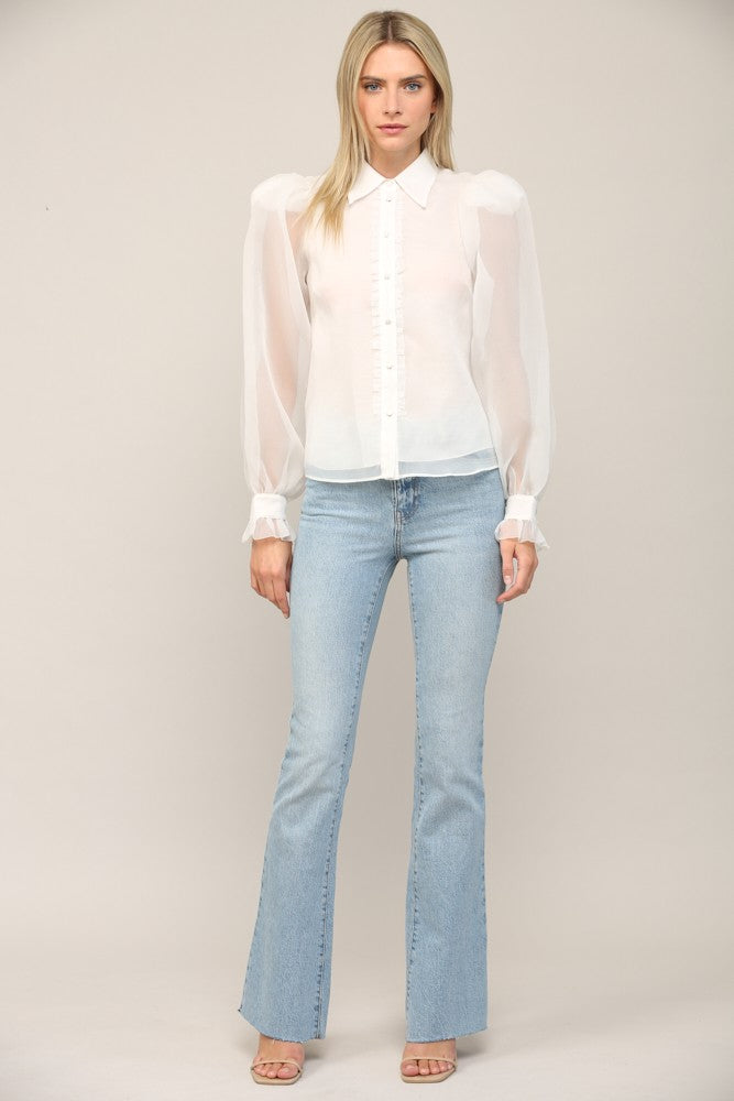 Light Gray Frilled Blouse Top