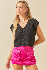 Wheat Checkered Sweater Vest Top