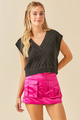 Wheat Checkered Sweater Vest Top