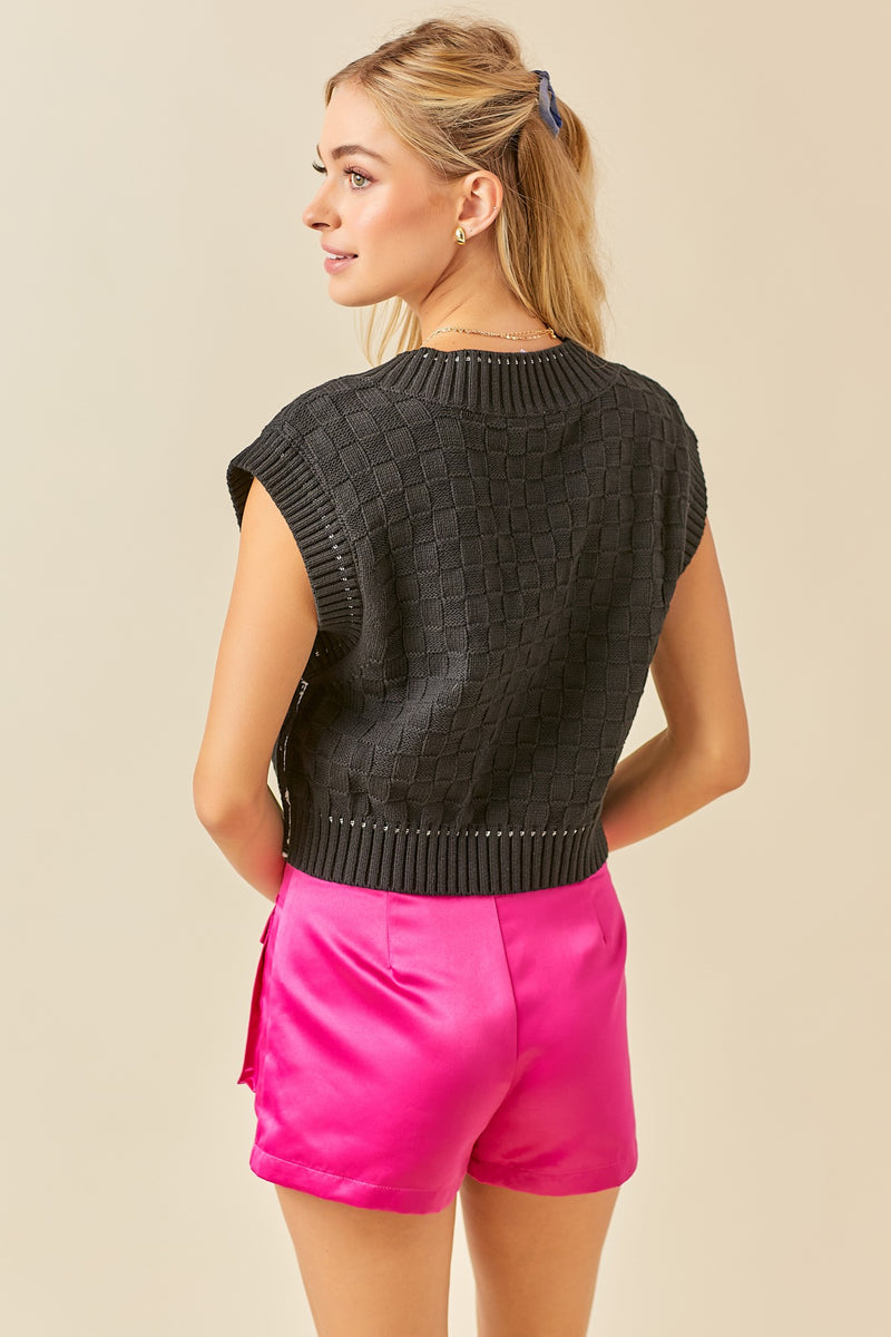 Wheat Checkered Sweater Vest Top