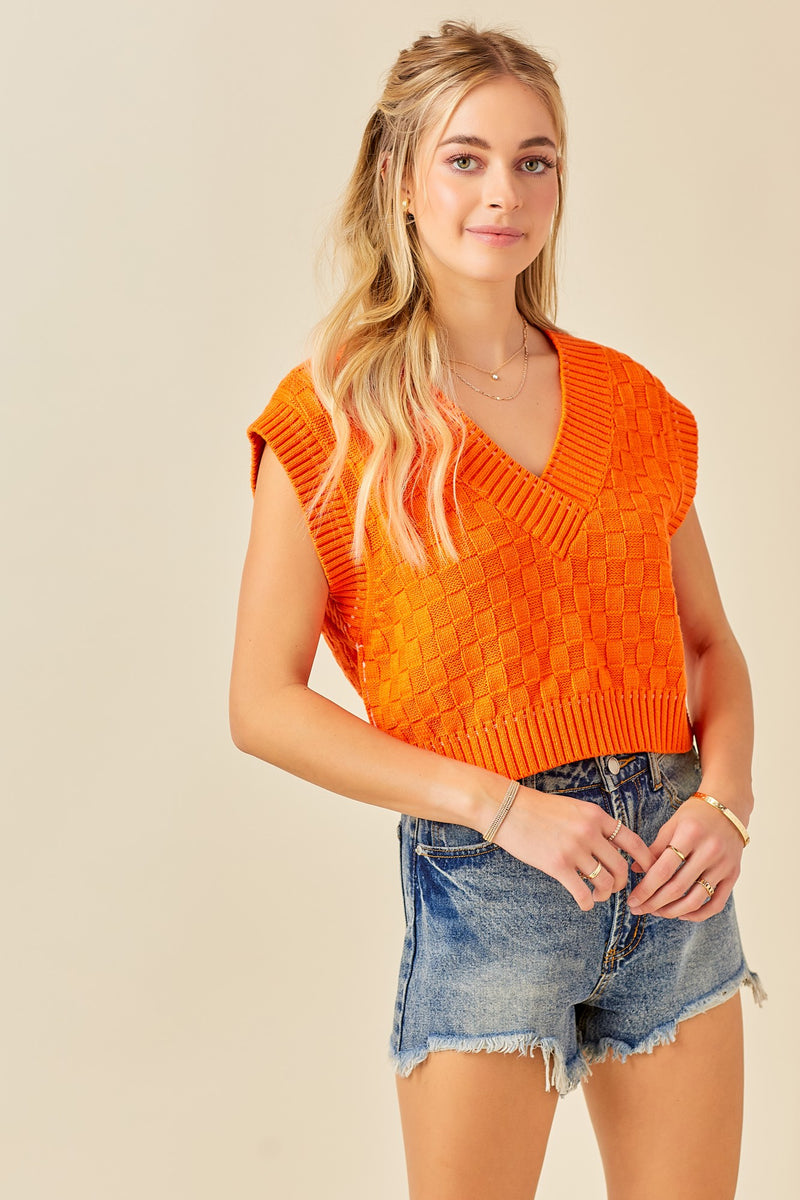 Wheat Checkered Sweater Vest Top