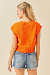 Light Gray Checkered Sweater Vest Top