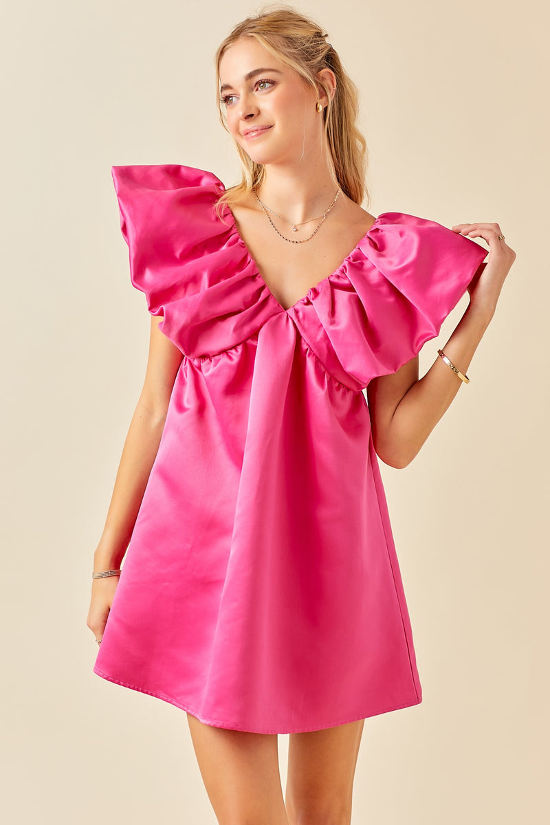 Maroon Dramatic Shoulder Mini Dress Mini Dress