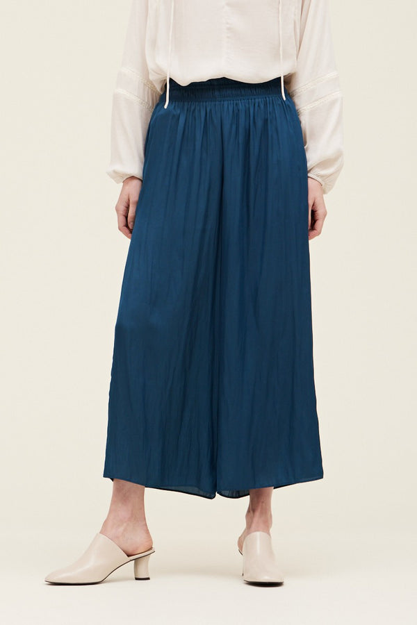 Dark Slate Gray Smocked Wide Leg Pants Skirt
