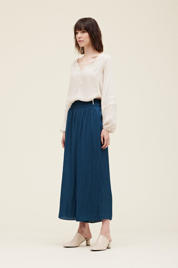 Antique White Smocked Wide Leg Pants Skirt