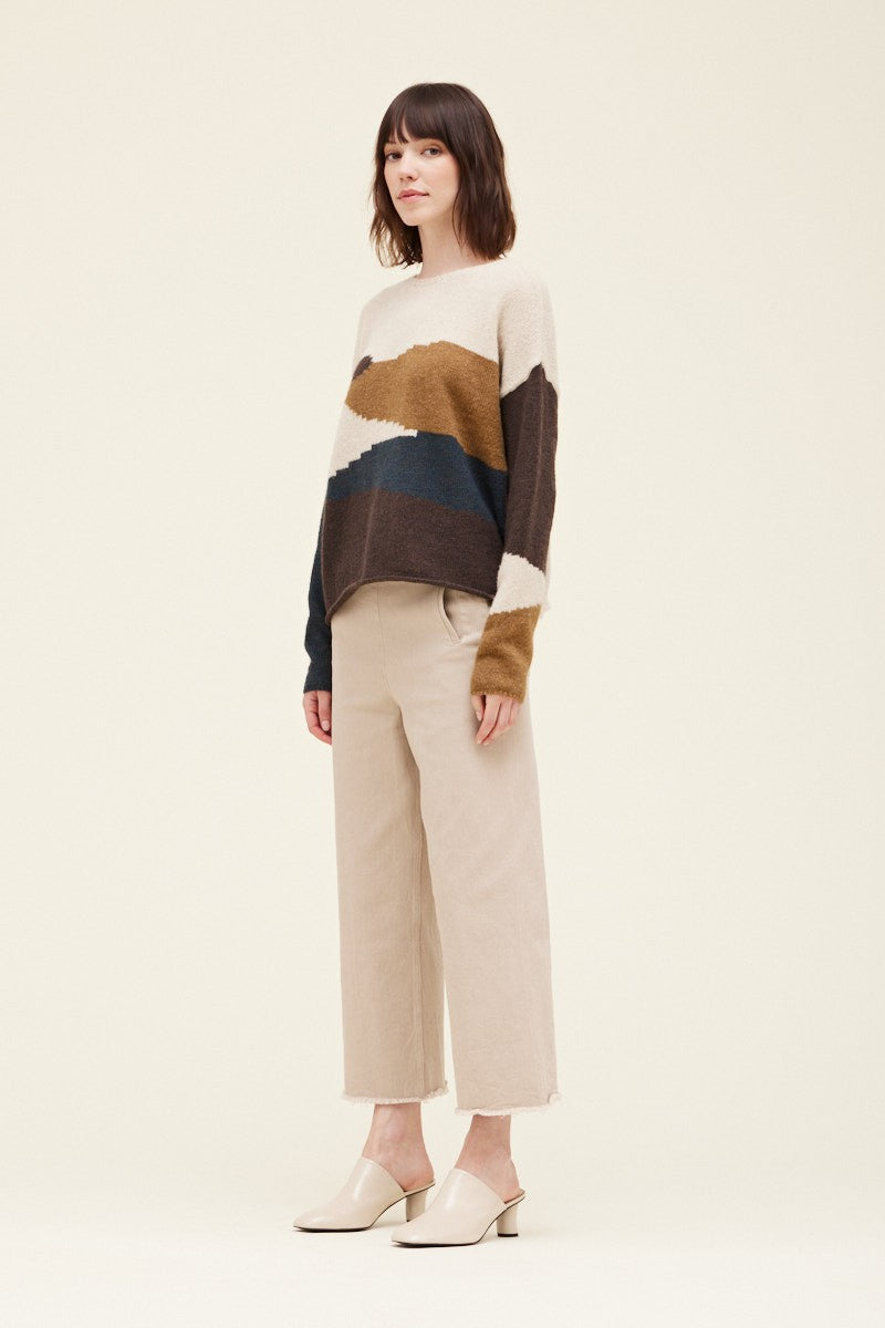 Antique White Wild and Free Color Block Sweater Top Sweater