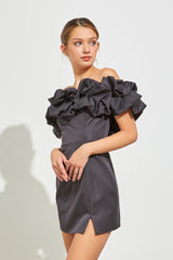 Dark Slate Gray Auburn Ruffle Tube Dress Dress