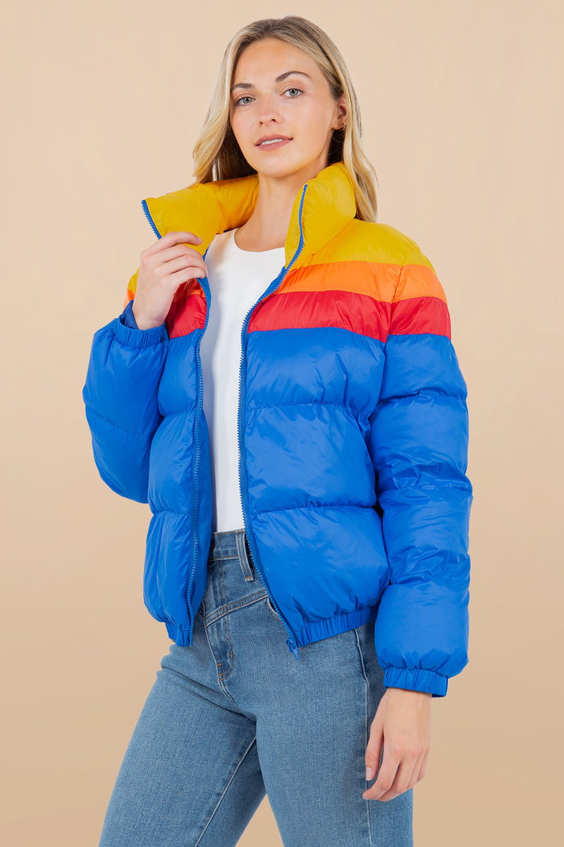 Steel Blue Stripes Puffer Jacket Jacket