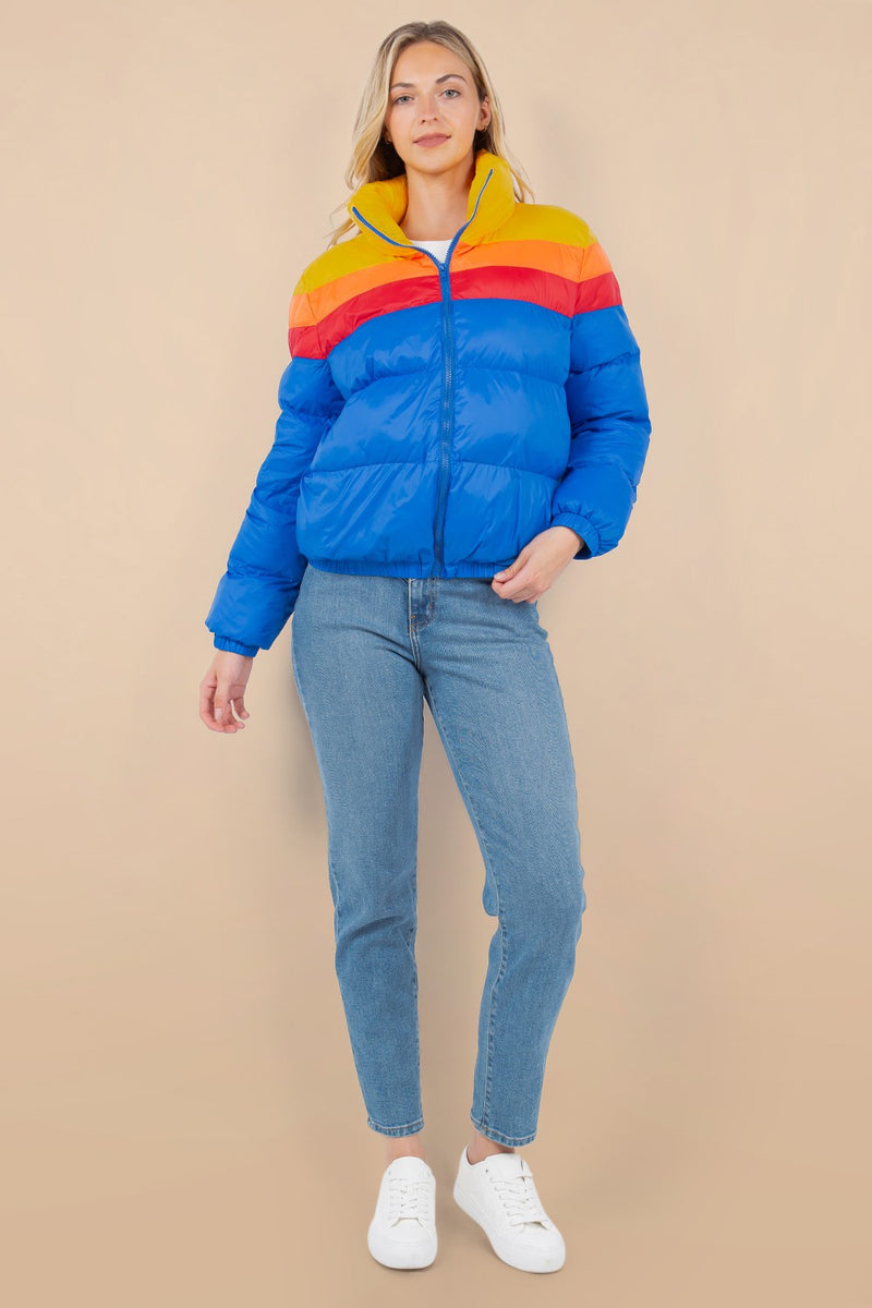 Tan Stripes Puffer Jacket Jacket