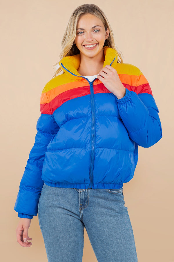 Steel Blue Stripes Puffer Jacket Jacket