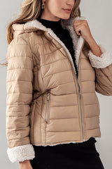 Rosy Brown Alaska Sherpa Fleece Lined Puffer Jacket Puffer Jacket