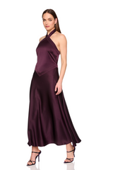 White Smoke Satin X Front Tie Halter Dress Maxi Dress