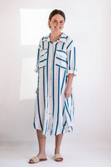 Light Gray Linen Striped Long Dress Maxi Dress