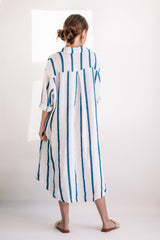 Light Gray Linen Striped Long Dress Maxi Dress