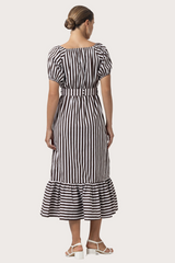 Beige Leeta Belted Poplin Dress in Pencil Stripe Midi Dress