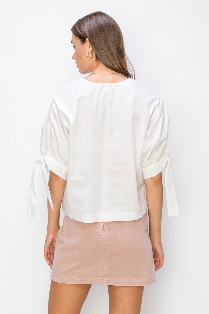 Beige Atlas Puff Sleeve Top Top