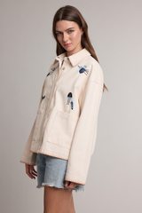 Light Gray Bird Embroidery Utility Jacket Jacket