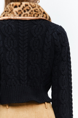 Angie Faux Fur Collar Cropped Cardigan Cardigan