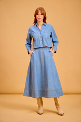 Tan Asbury Skirt in Denim Midi Skirt