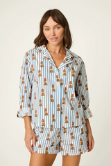 Lavender Afterparty Poplin Stripe & Poodle Print Long Sleeve Top Pajama Top