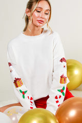 Light Gray Christmas Sequin Detail Sweater Sweater