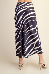 Antique White Wild World Zebra Print Midi Skirt Midi Skirt