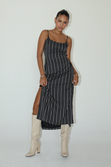 Light Gray Walk The Line Pinstripe Maxi Dress Maxi Dress