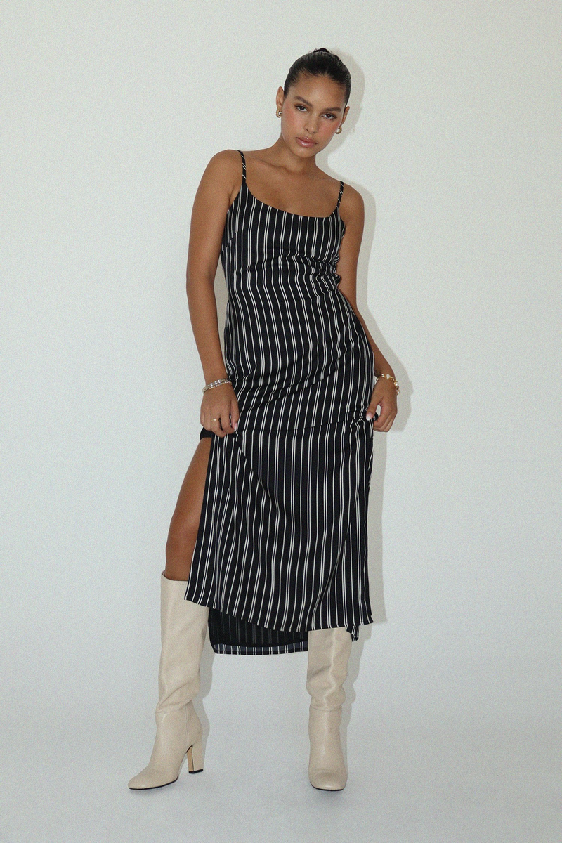 Light Gray Walk The Line Pinstripe Maxi Dress Maxi Dress