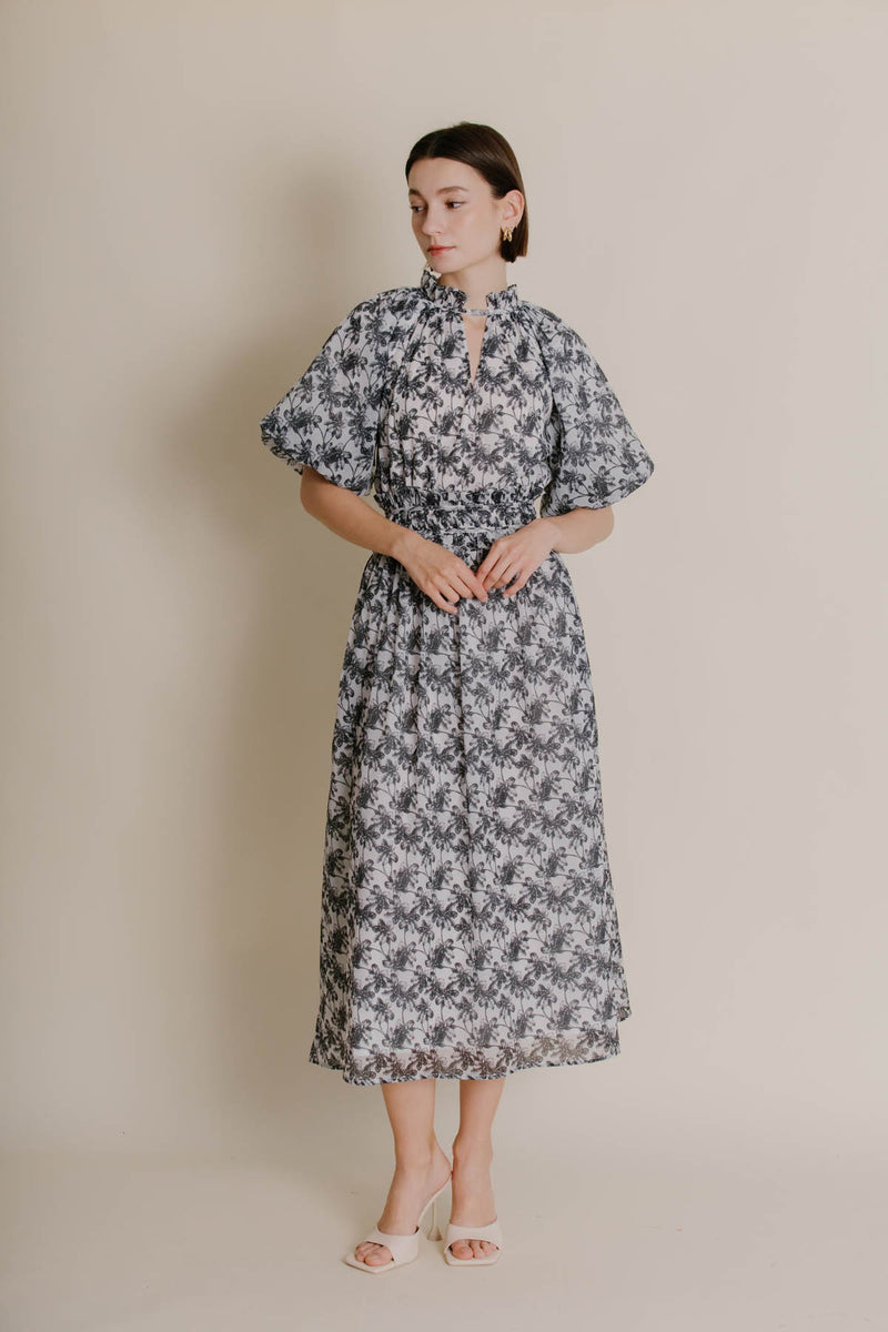 Dark Gray Riverside Shirred Midi Dress Midi Dress
