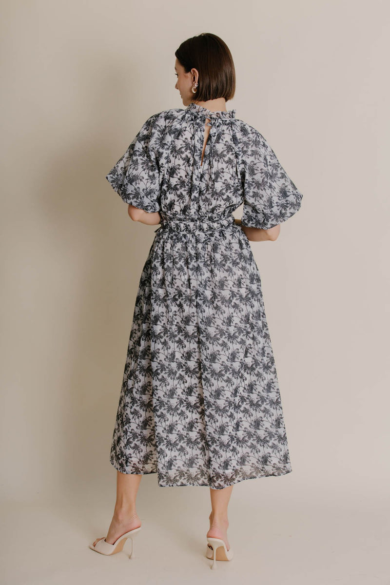 Dark Gray Riverside Shirred Midi Dress Midi Dress