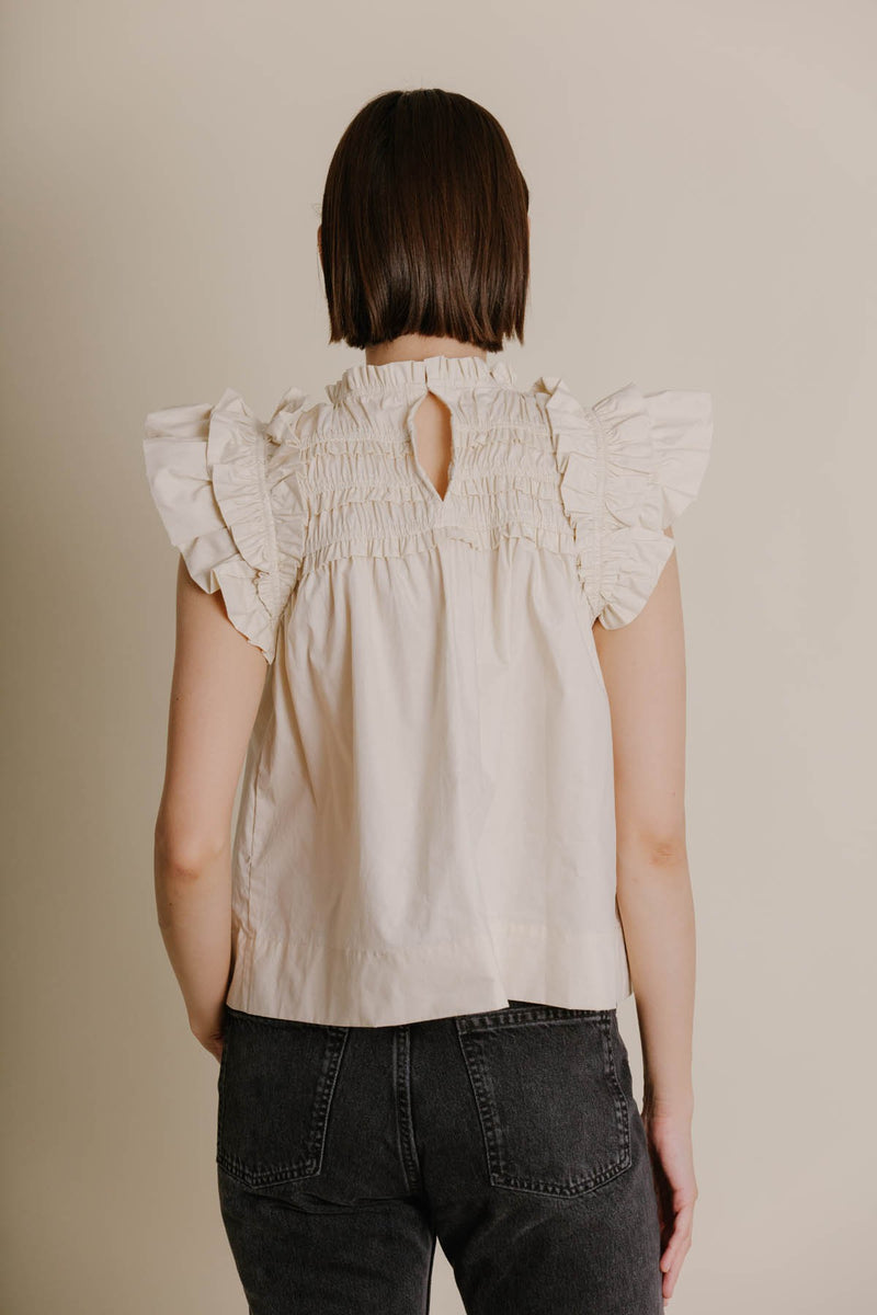 Dark Gray Loveland Smocked Flutter Sleeve Top Top