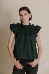 Rosy Brown Loveland Smocked Flutter Sleeve Top Top