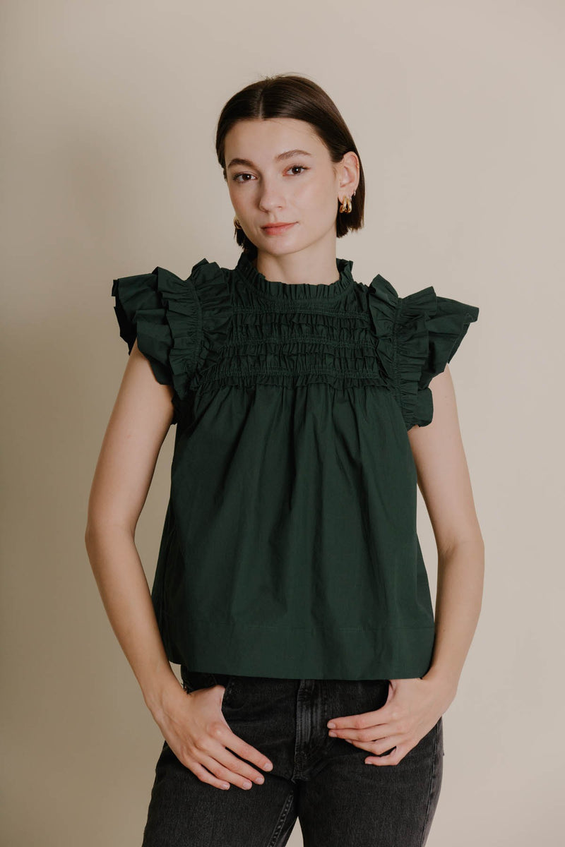 Rosy Brown Loveland Smocked Flutter Sleeve Top Top