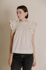Dark Gray Loveland Smocked Flutter Sleeve Top Top