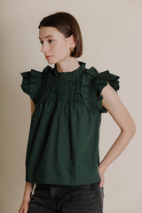 Black Loveland Smocked Flutter Sleeve Top Top