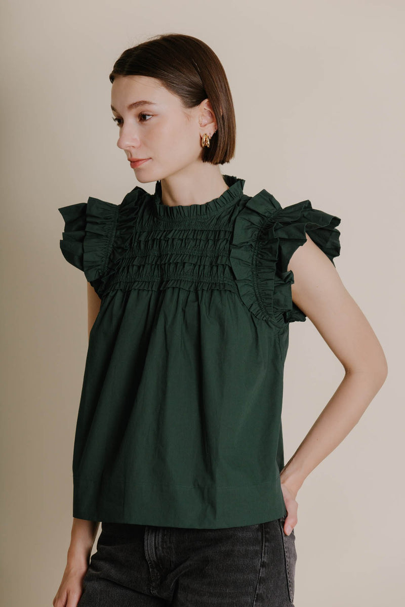 Black Loveland Smocked Flutter Sleeve Top Top