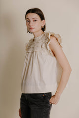 Dark Gray Loveland Smocked Flutter Sleeve Top Top