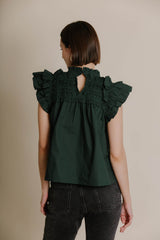 Black Loveland Smocked Flutter Sleeve Top Top