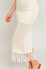 Light Gray Miller Fringe Sweater Midi Dress Midi Dress