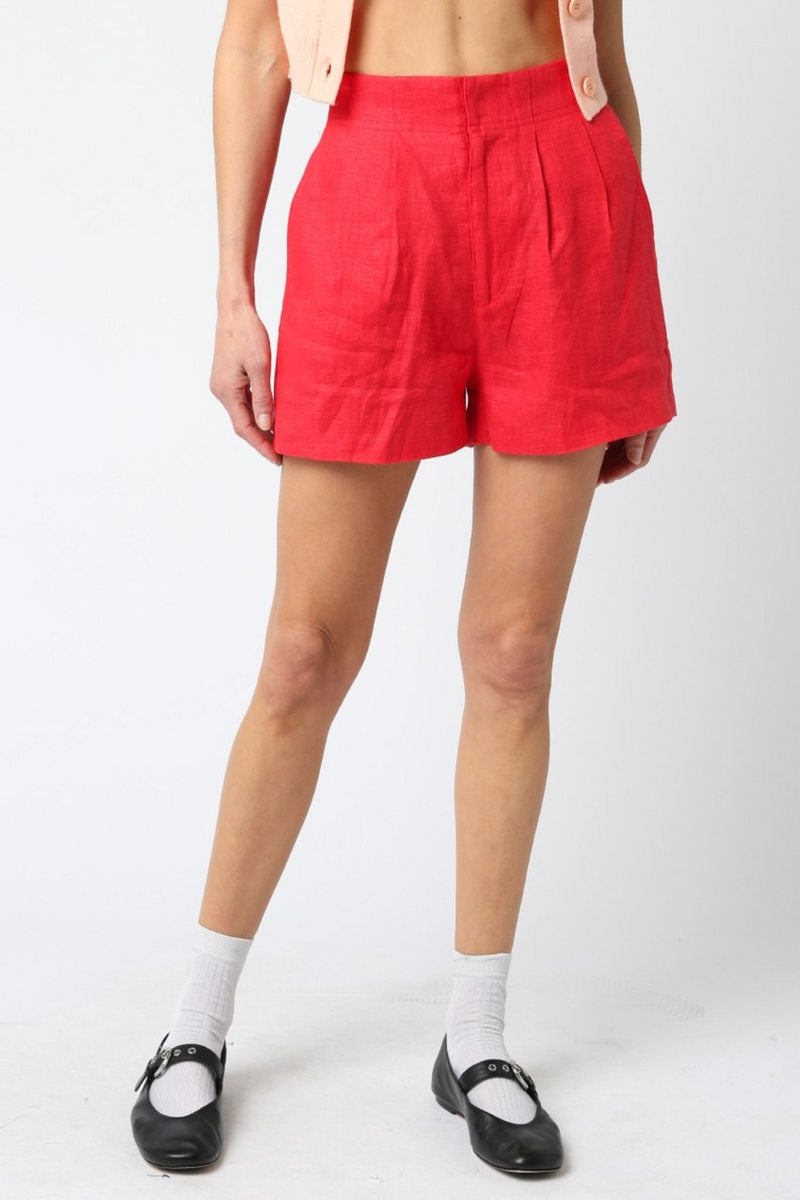 Firebrick Lea Linen Short Short