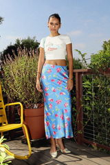 Gray Blossom Satin Maxi Skirt Maxi Skirt