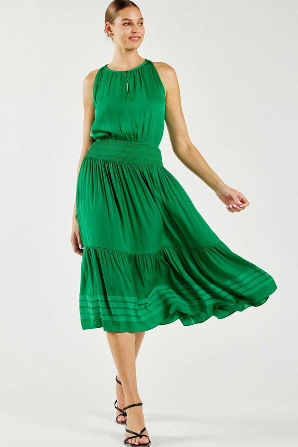 Forest Green Tansy Smocked Waist Halter Midi Dress Midi Dress
